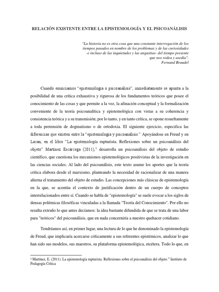 Texto Reflexivo Sobre La Relacion Existente Entre La Epistemologia y El ...