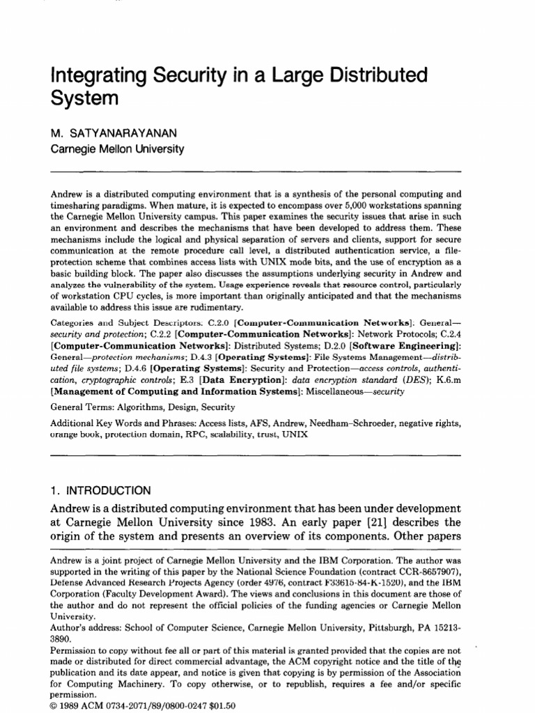 Integrating Security in A Large Distributed System | PDF | Password ...