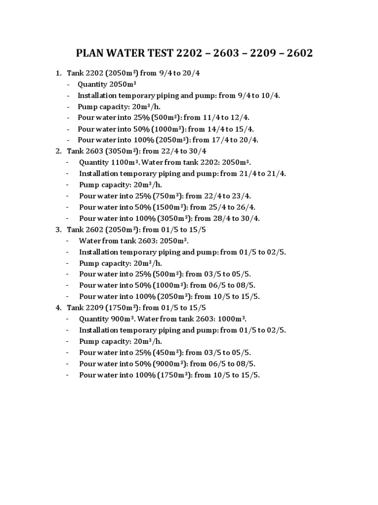 Plan Water Test 2202 - 2603 - 2209 - 2602 | PDF