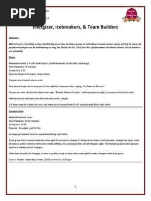 Ice Breakers and Energizers