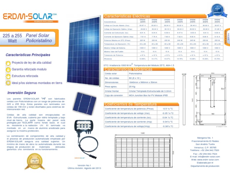 Ficha Tecnica 225-255 Poli PDF | PDF | Panel solar | Lentes