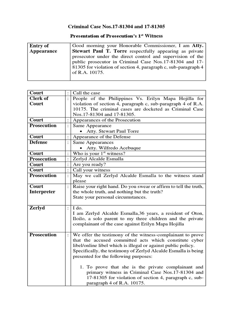 presentation of evidence script