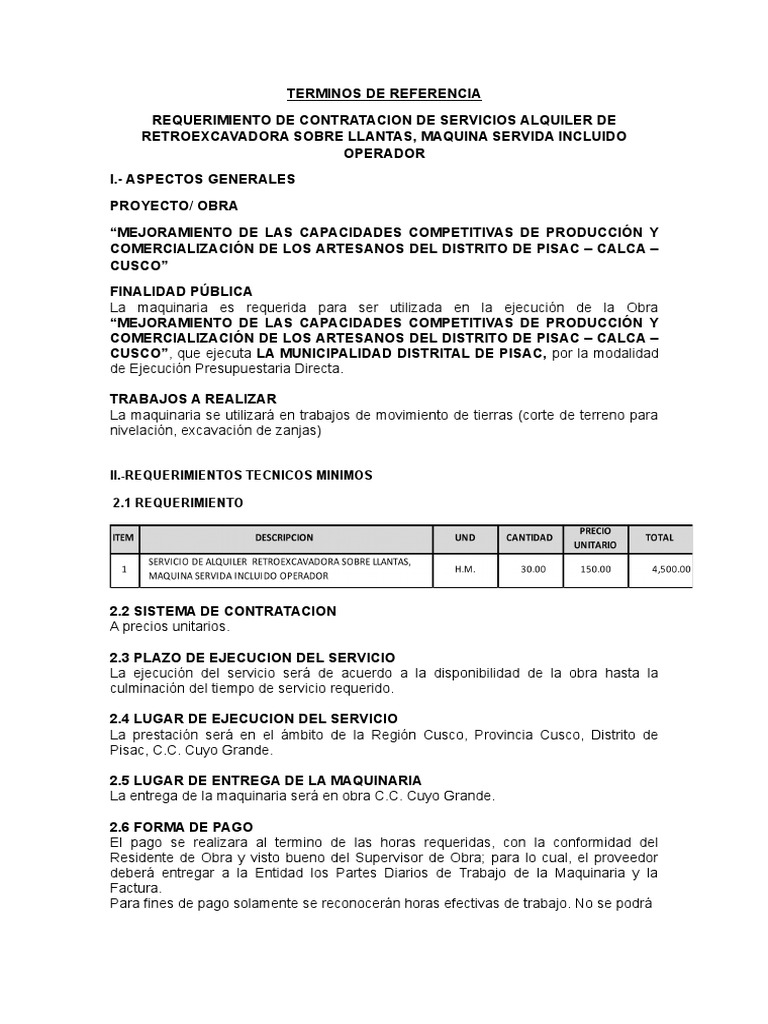 Alquiler de Retroexcavadora en Pisac, Cusco | PDF | Business
