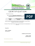 Certification: Republic of The Philippines (Formerly: Data Base Technology Computer School)