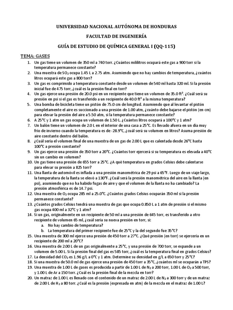 Ejercicios de Gases en Química General I | PDF | Gases | Mole (Unidad)