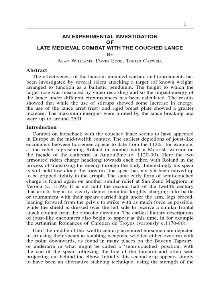 Couched Lance in Late Medieval Combat PDF Ct Scan X Ray