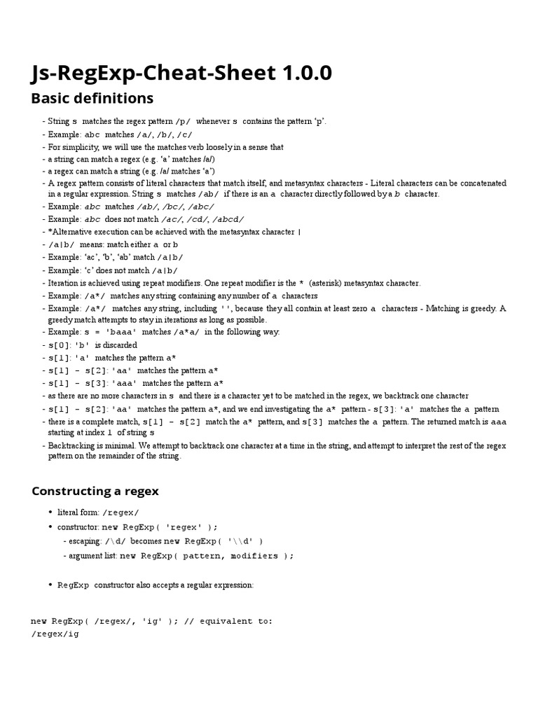 JavaScript Regex Cheat Sheet | PDF | Regular Expression | Computer ...
