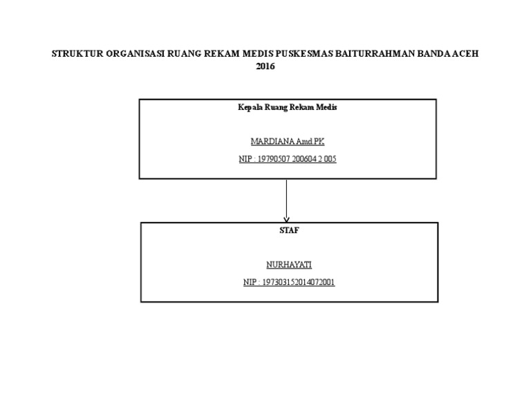 Struktur Organisasi Ruang Rekam Medis Puskesmas Baiturrahman Banda Aceh 2016