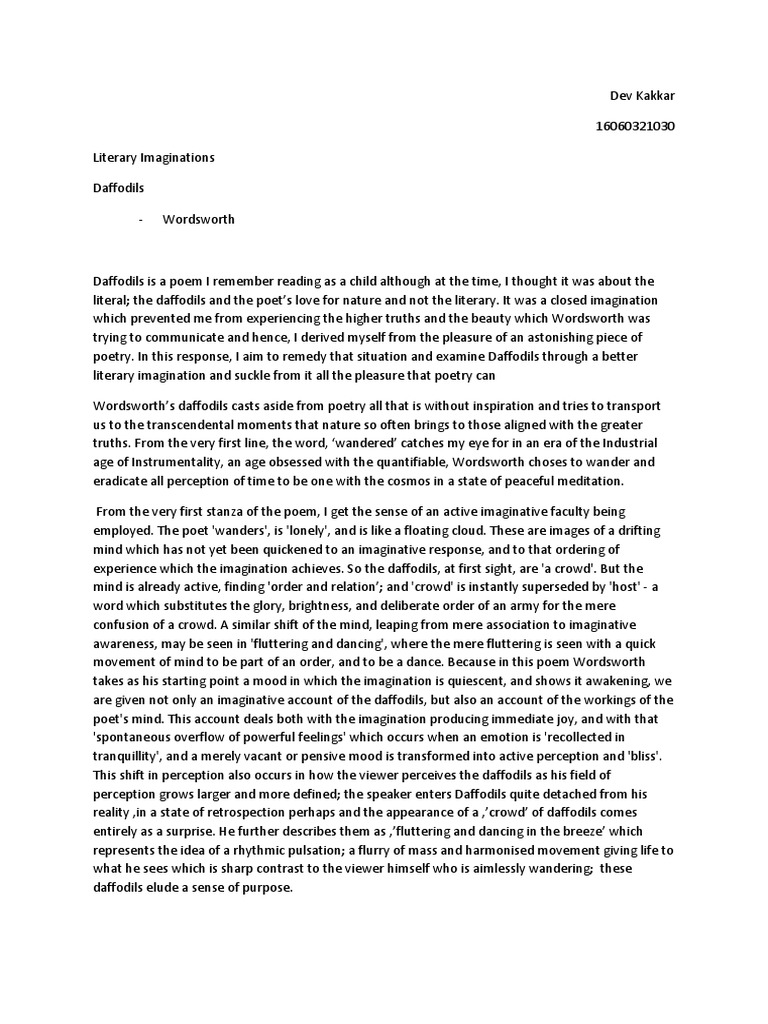 Daffodils Literary Imaginations PDF Imagination Poetry