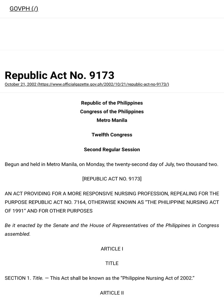 Philippine Nursing Act of 2002 | PDF | Licensure | Nursing