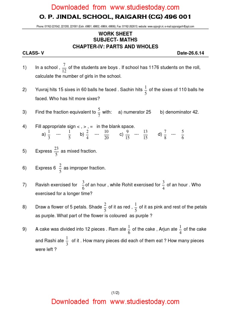 cbse-class-5-mathematics-worksheet-parts-and-wholes-fraction-mathematics-teaching