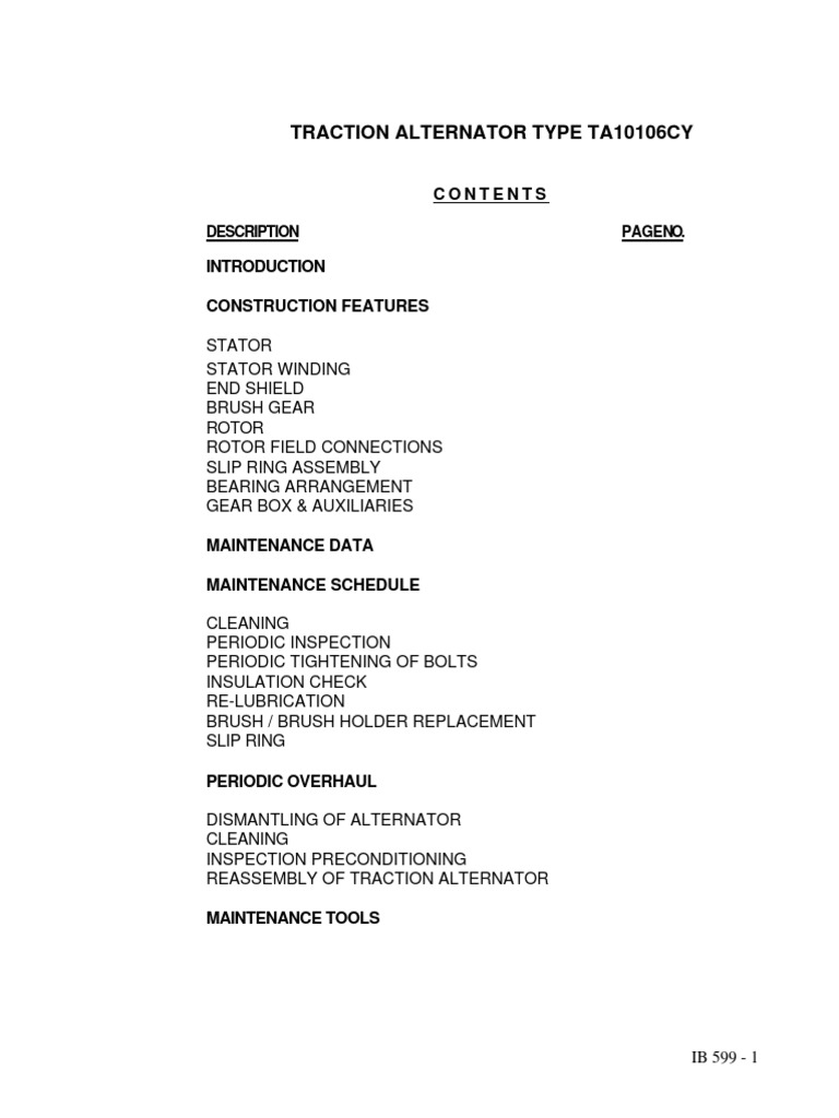 Traction Alternator TA10106CY Overview | PDF | Bearing (Mechanical) | Screw