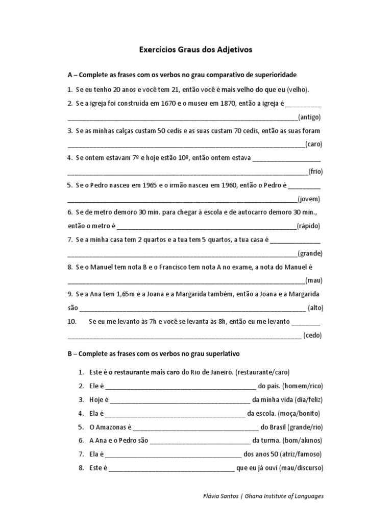 Exercícios de Grau dos Adjetivos 6º Ano | PDF