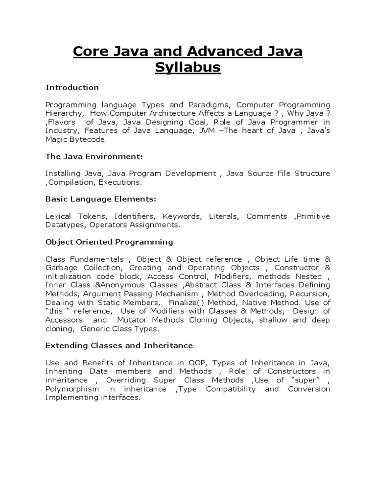 Core Java and Advanced Java Syllabus | PDF | Method (Computer ...