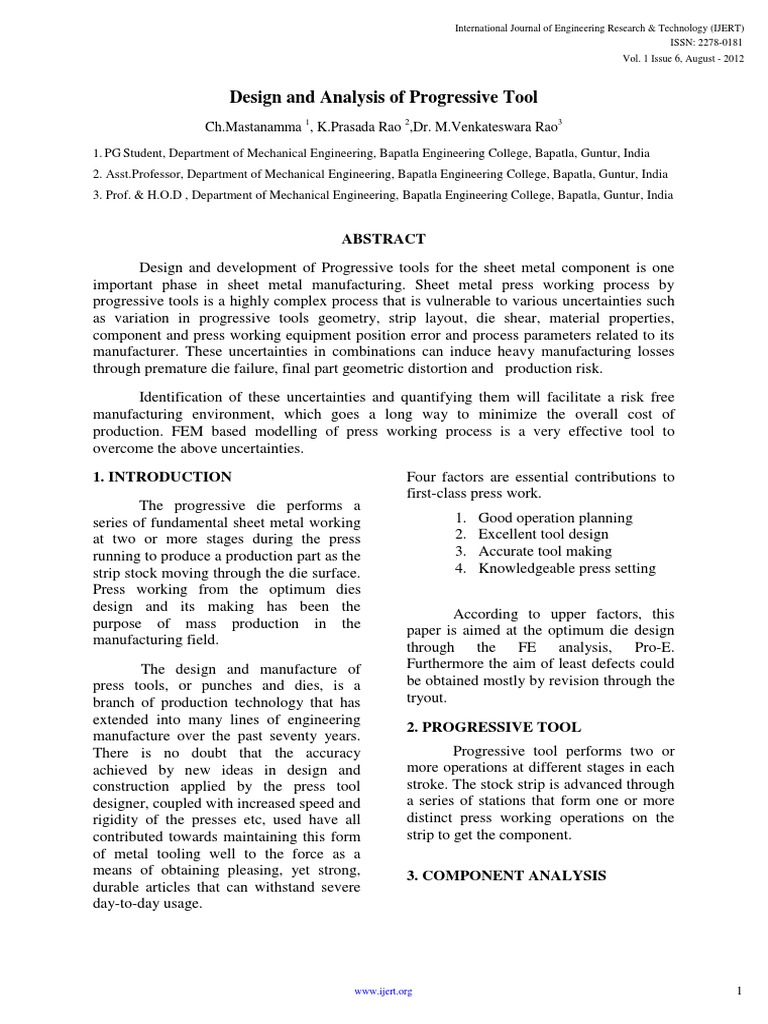 Progressive Tool Design & Analysis | PDF | Column | Young's Modulus