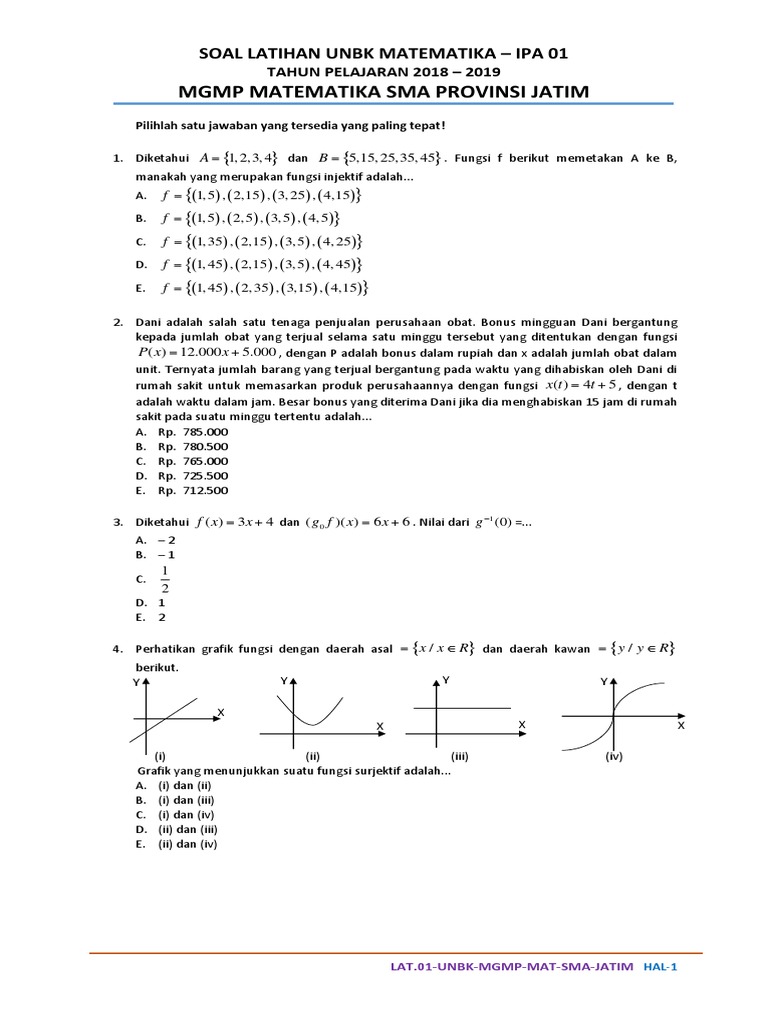 Latihan Soal Unbk Matematika Ipa 01