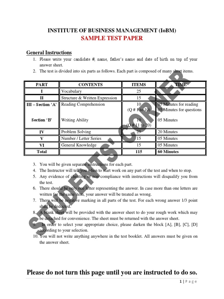 IoBM Sample Test Paper Overview | PDF