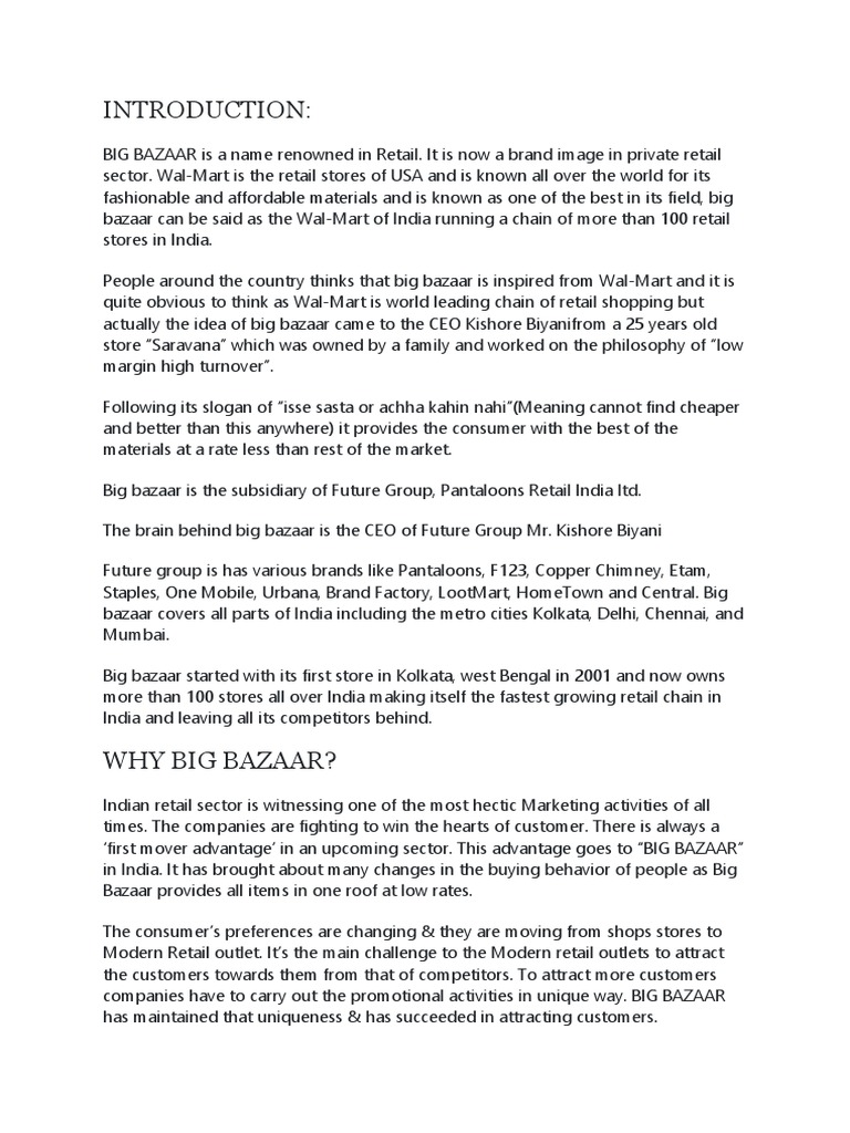 Introduction of Big Bazaar | PDF | Retail | Marketing