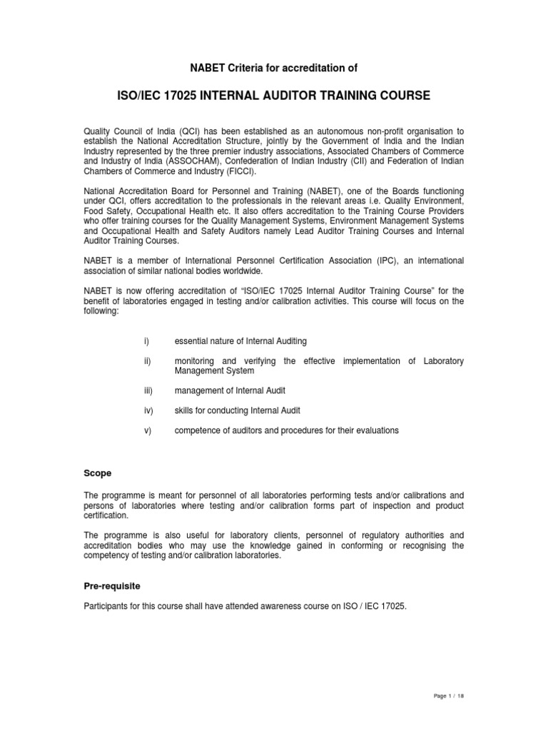 ISO/IEC 17025 Internal Auditor Course | PDF | Test (Assessment) | Audit