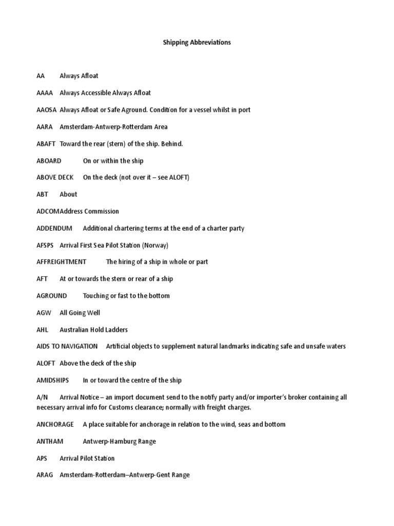 Shipping Abbreviations.doc Cargo Ships