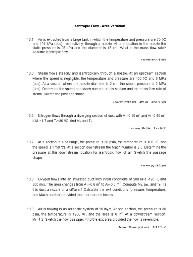 Isentropic Flow Calculations and Examples | PDF | Nozzle | Rocket Engine
