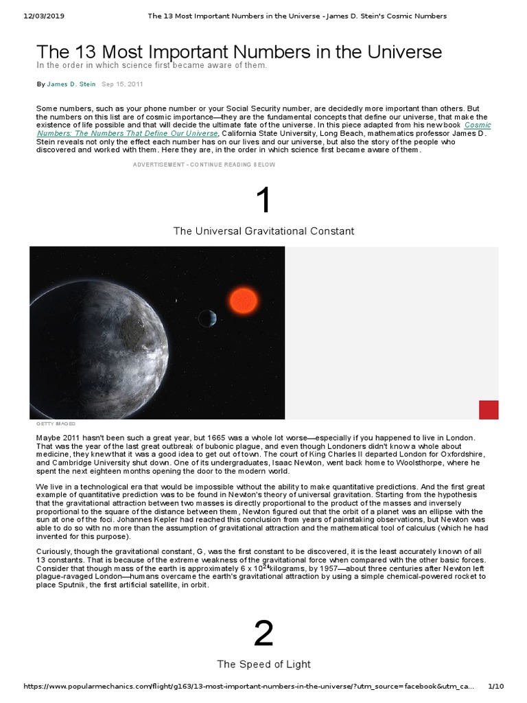 Key Numbers Defining Our Universe | PDF | Gases | Universe