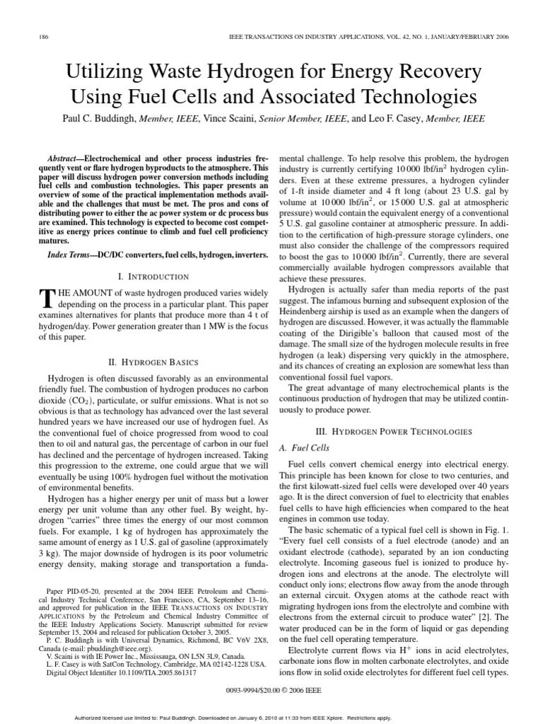 Utilizing Waste Hydrogen For Energy Recovery Using Fuel Cells and ...