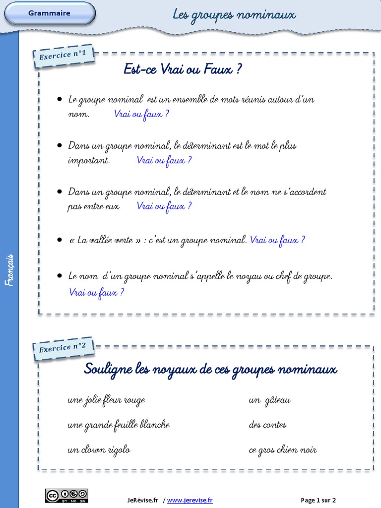 Exercices Groupe Nominal Cm1 Imprimer Exercices Groupe Nominal PDF | PDF