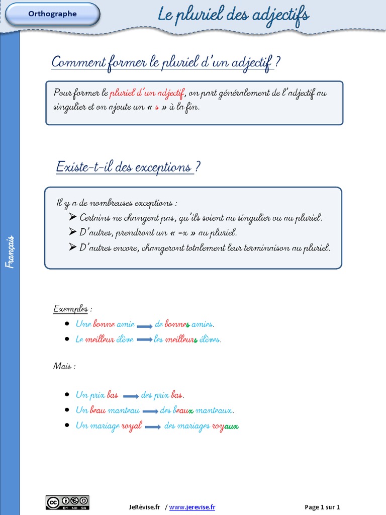 Le Pluriel Des Adjectifs Exercices à Imprimer Ce2 Lecon Pluriel Adjectifs PDF | PDF