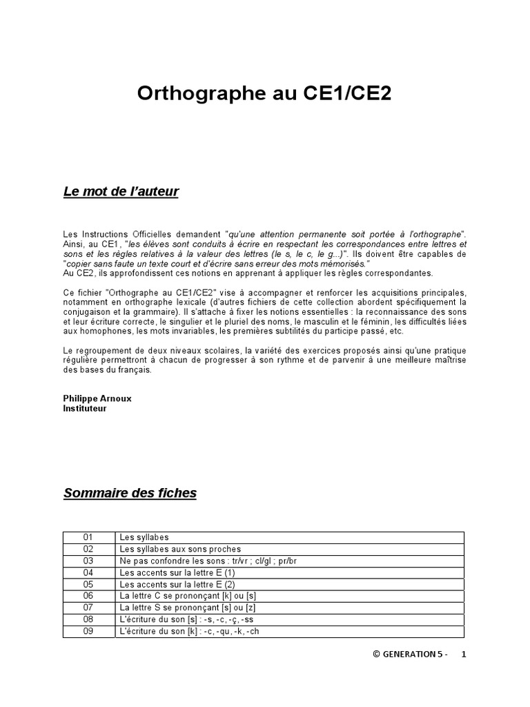 Orthographe Ce1 Ce2 Pdf Orthographie Langues