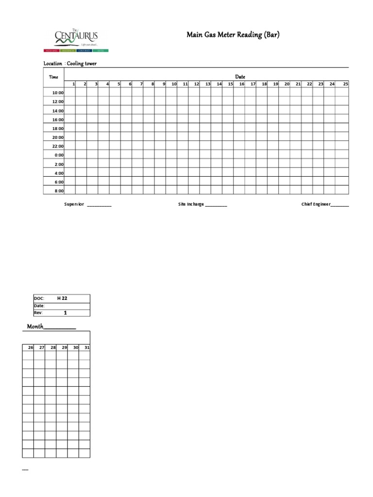 Gas Meter Reading Log for Cooling Tower | PDF