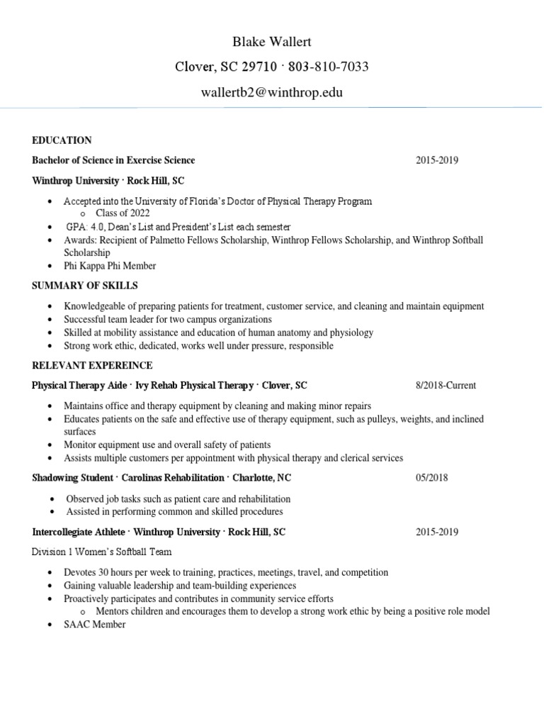 Exercise Science Graduate Resume | PDF