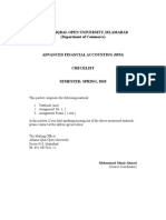AIOU Financial Accounting Checklist and Assignments