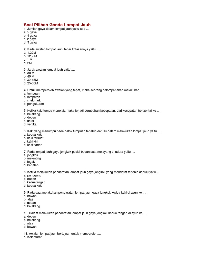 Soal Pilihan Ganda Lompat Jauh Docx