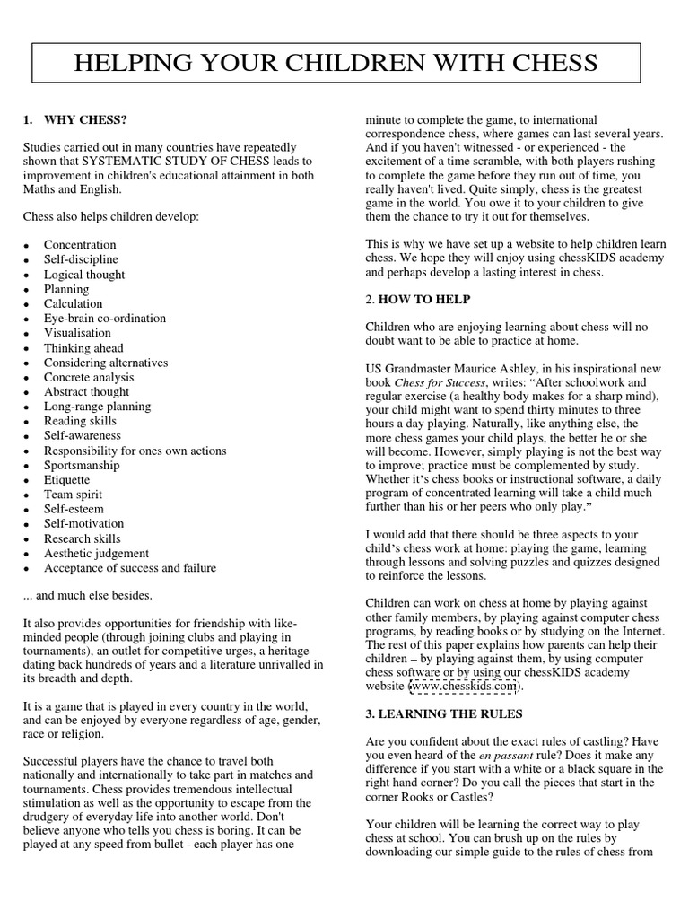Chess for Kids and Parents | PDF | Gaming | Chess Theory