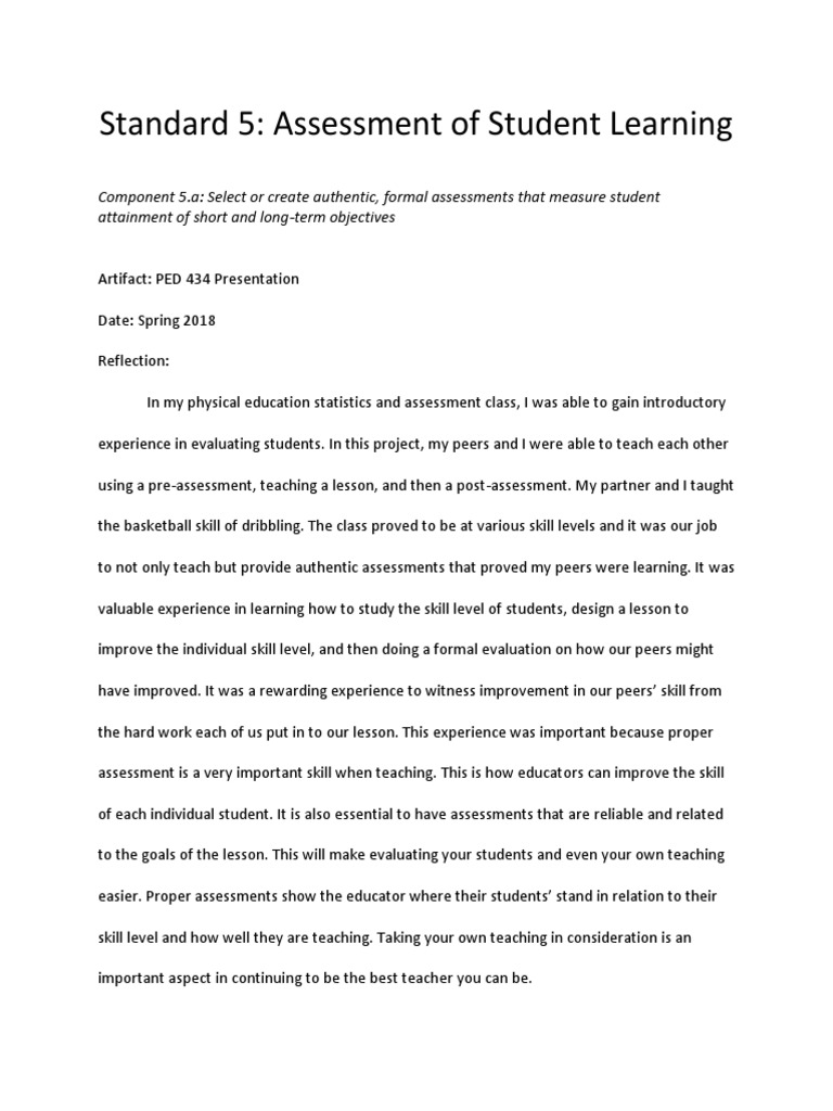 454 Standard 5 Reflection | PDF | Educational Assessment | Teachers