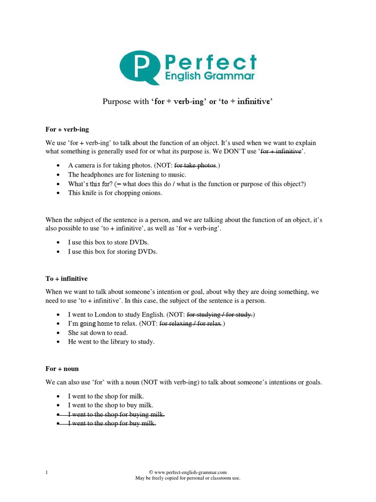 Purpose PDF Verb English Language