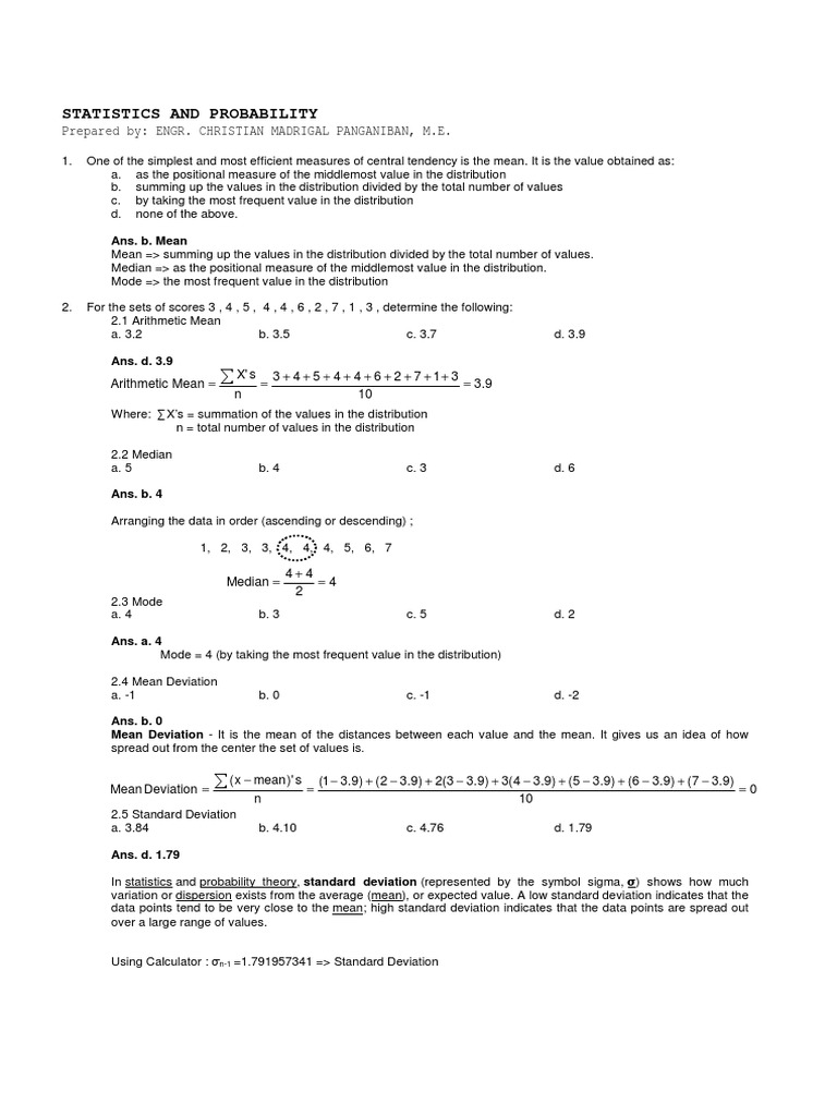 Statistics and Probability Concepts | PDF | Standard Deviation ...