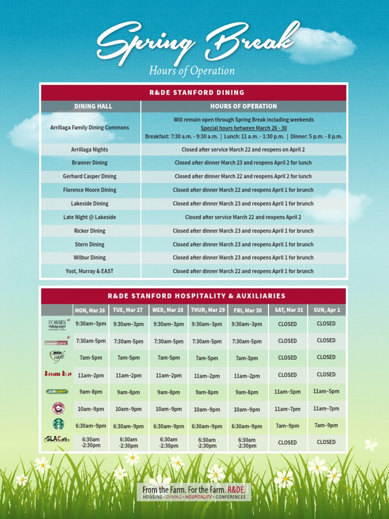 Stanford Dining 2018 Spring Break Hours 8.5x11 PDF Meal Eating
