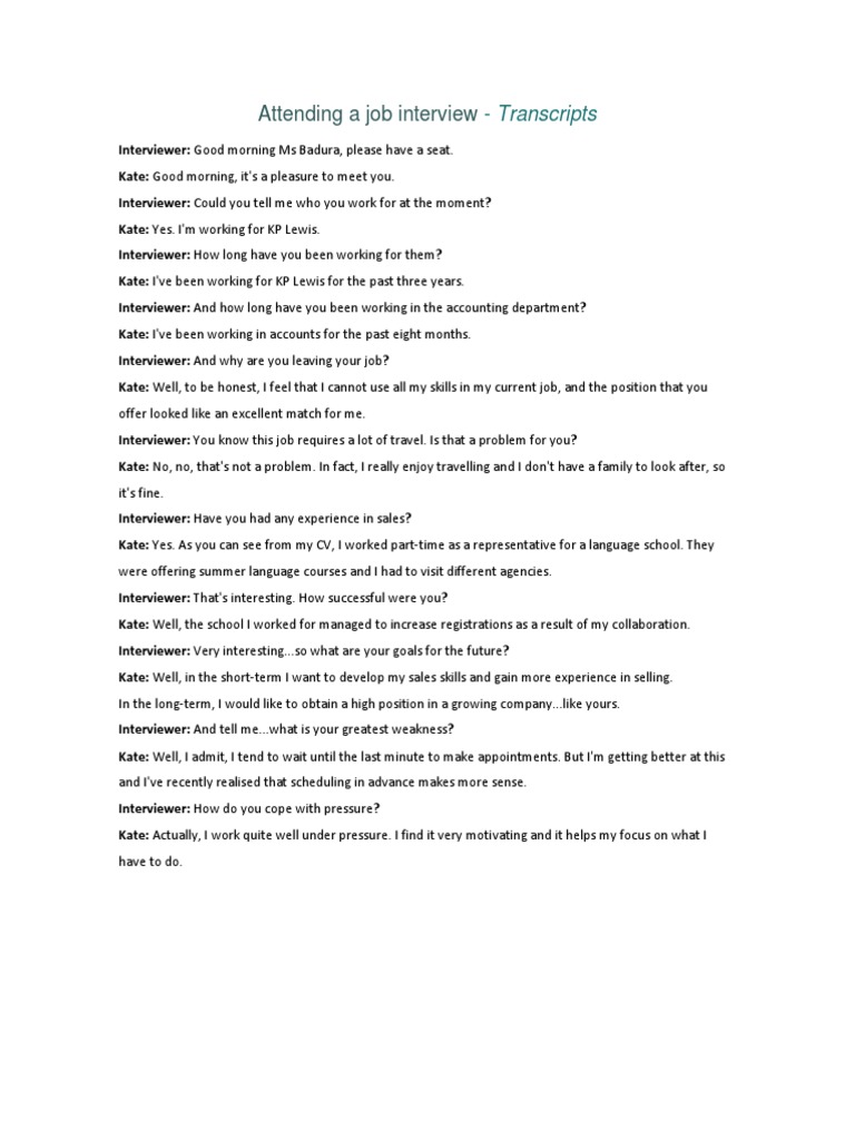 Attending Job Interview Script | PDF