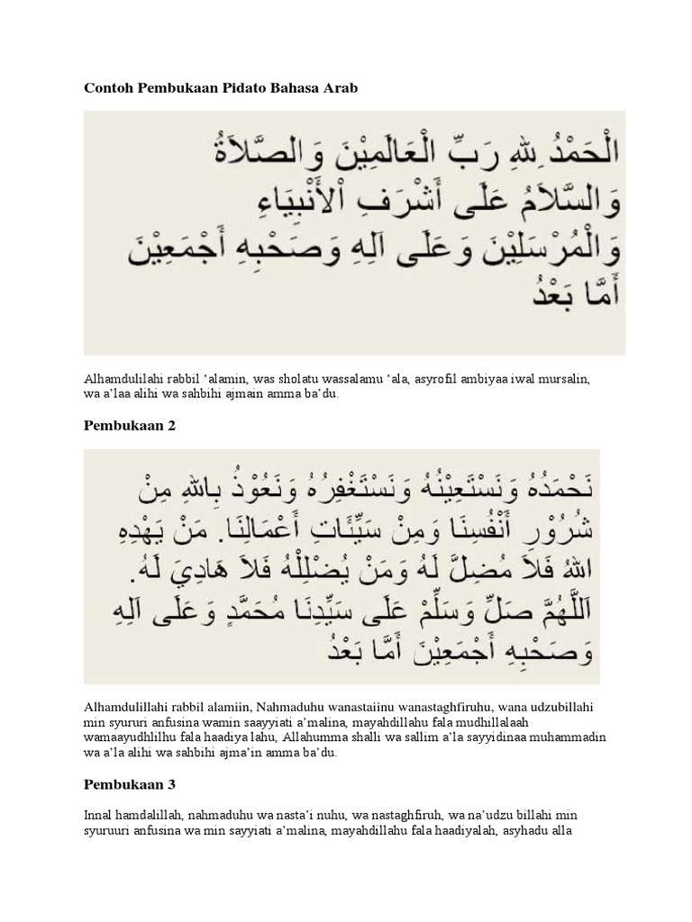 Contoh Pembukaan Pidato Bahasa Arab Docx