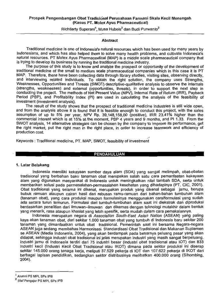Feasibility Study Obat Tradisional Molex Ayus | PDF