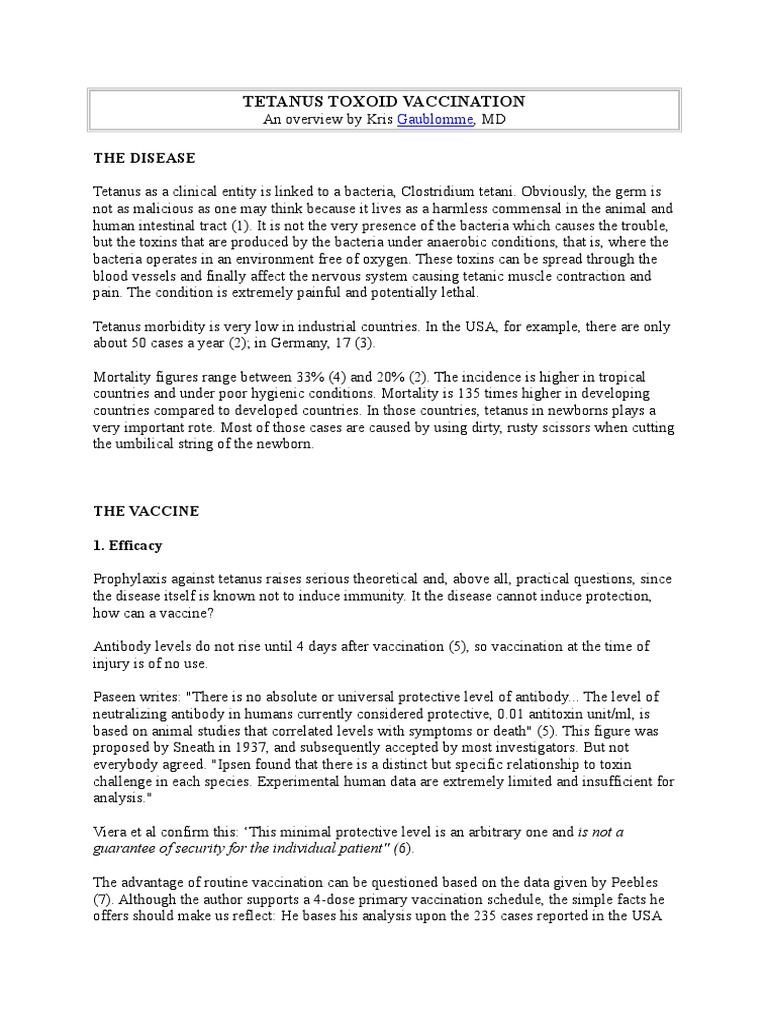 Tetanus Toxoid Vaccination | PDF | Immunity (Medical) | Vaccines