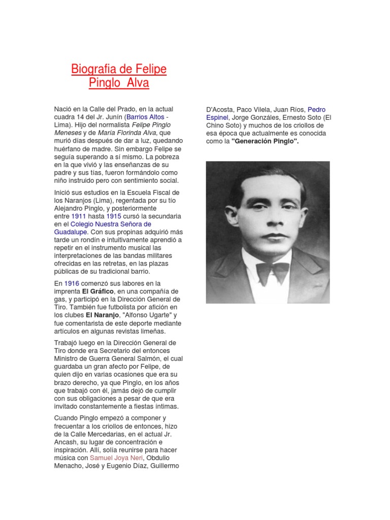 Biografia de Felipe Pinglo Alva | PDF | Poesía