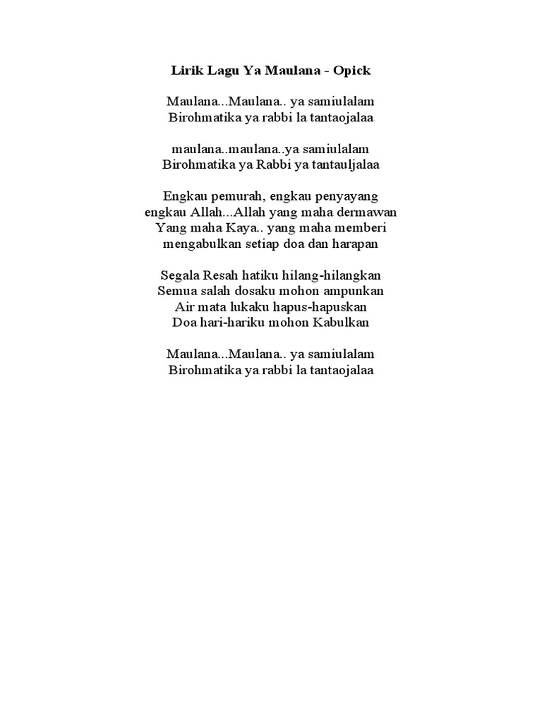 Lirik Lagu Ya Maulana Pdf