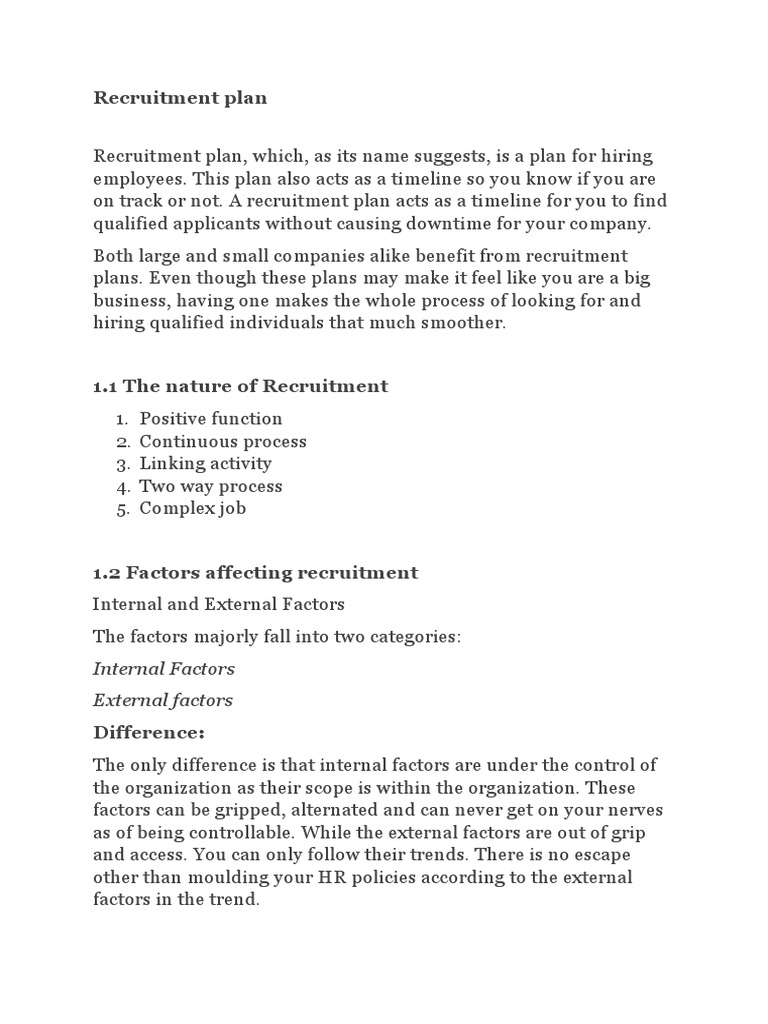 Recruitment Plan and Strategies | PDF | Recruitment | Labor