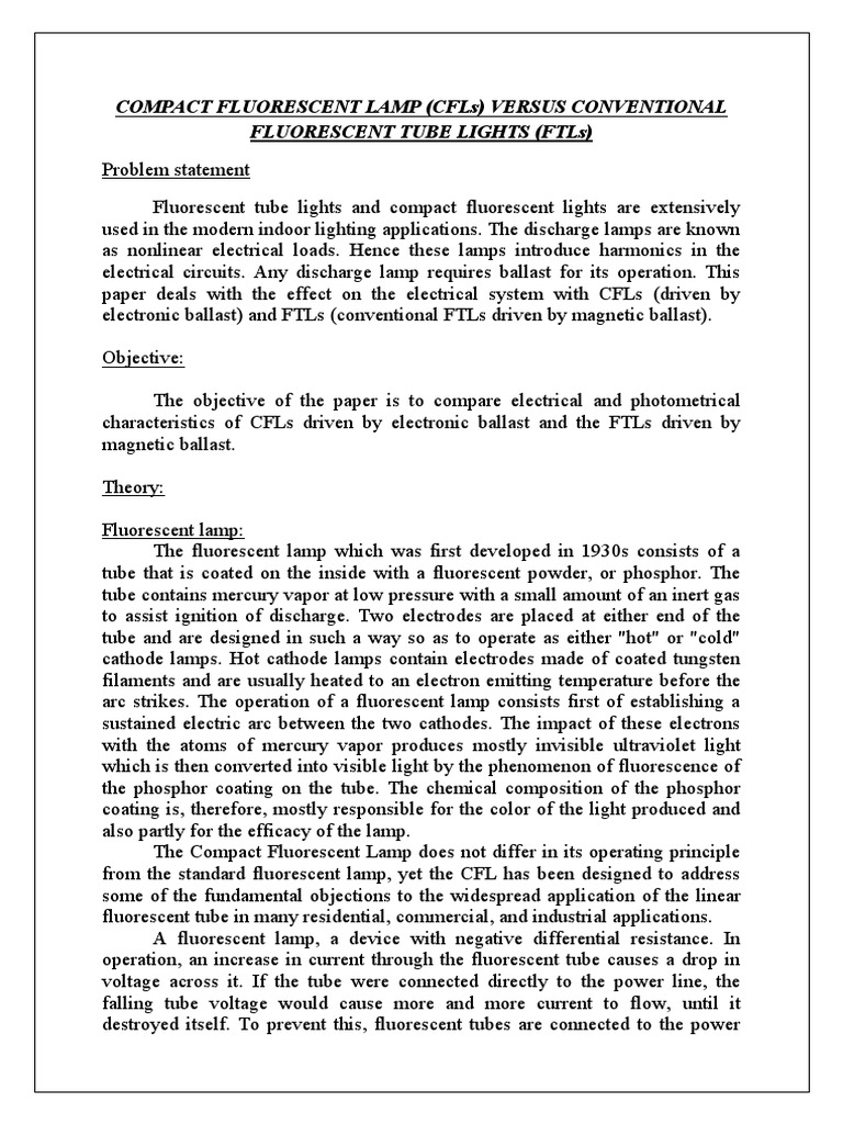 CFLs vs. FTLs: Electrical Comparison | PDF | Fluorescent Lamp | Compact ...