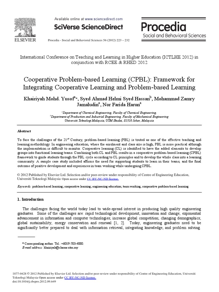 Cooperative Problem-Based Learning (CPBL) : Framework For Integrating ...