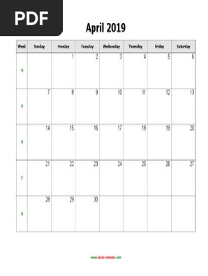 April 2019 Calendar Blank Landscape