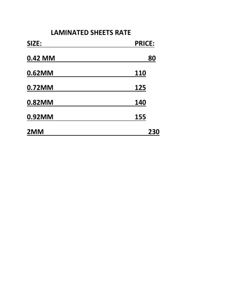 Laminated Sheets Rate PDF